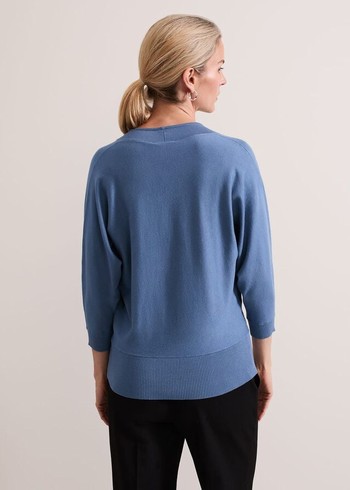 Phase Eight Gina V Neck Batwing Knitwear Blue Australia | GU5710284